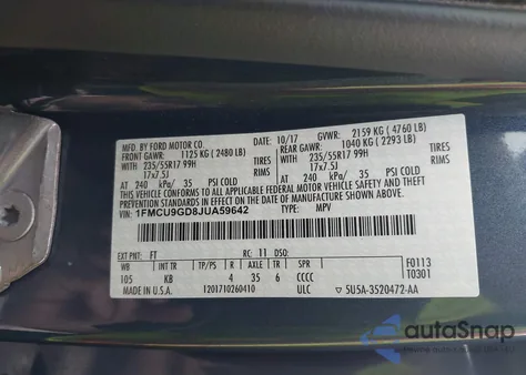 2018 Ford Escape Se z USA, uszkodzony, nr VIN 1FMCU9GD8JUA59642
